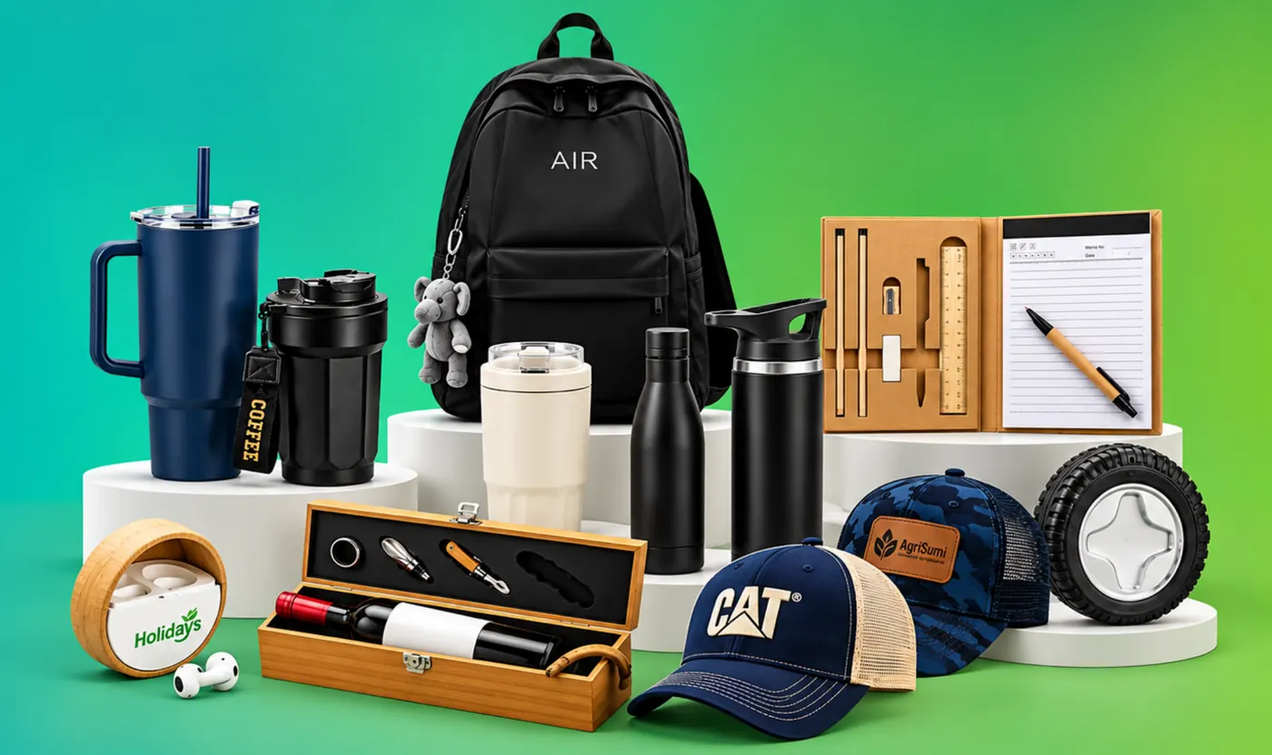Productos Detalles VIP: mochila, vasos térmicos, gorras, set de vino y kit de oficina